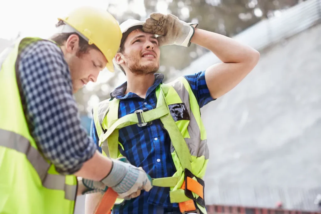 Trabalhadores com equipamentos de segurança